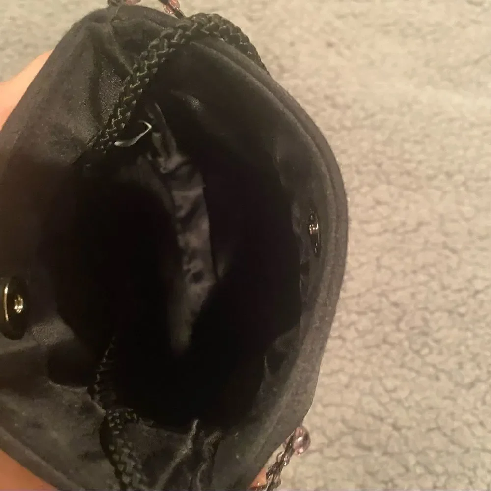 Black Elegant Bag With A Little Beading Hanging In Front